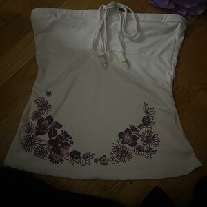 Charlotte Russe White Crop Top with Purple Floral Design